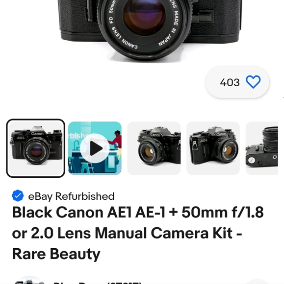 Black Canon AE1 + 50mm f/1.8or 2.0 Lens Manual Camera - Picture 9 of 13